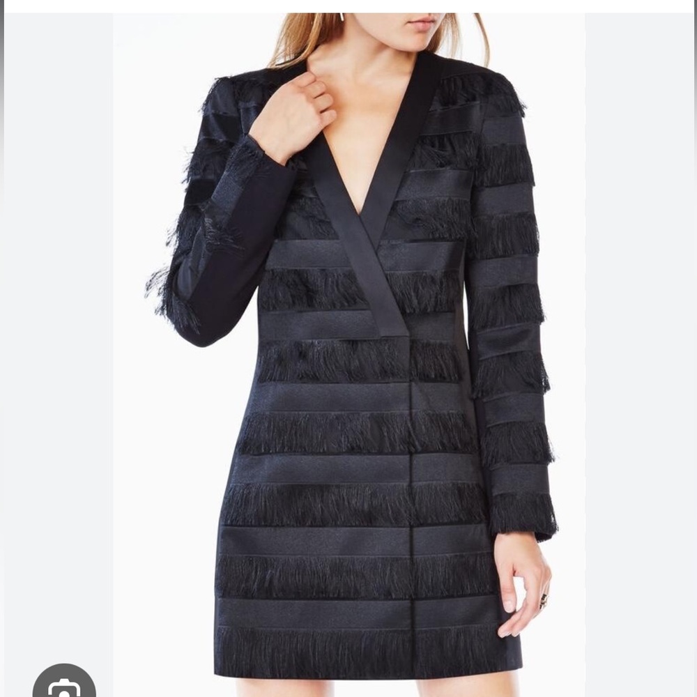 BCBGMaxAzria Black Fringe Anika Long Sleeve Dress